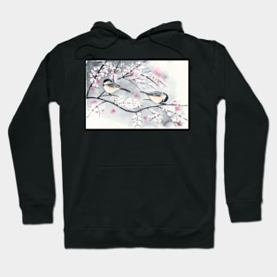 Chickadees in Winter with Red Berries Hoodie